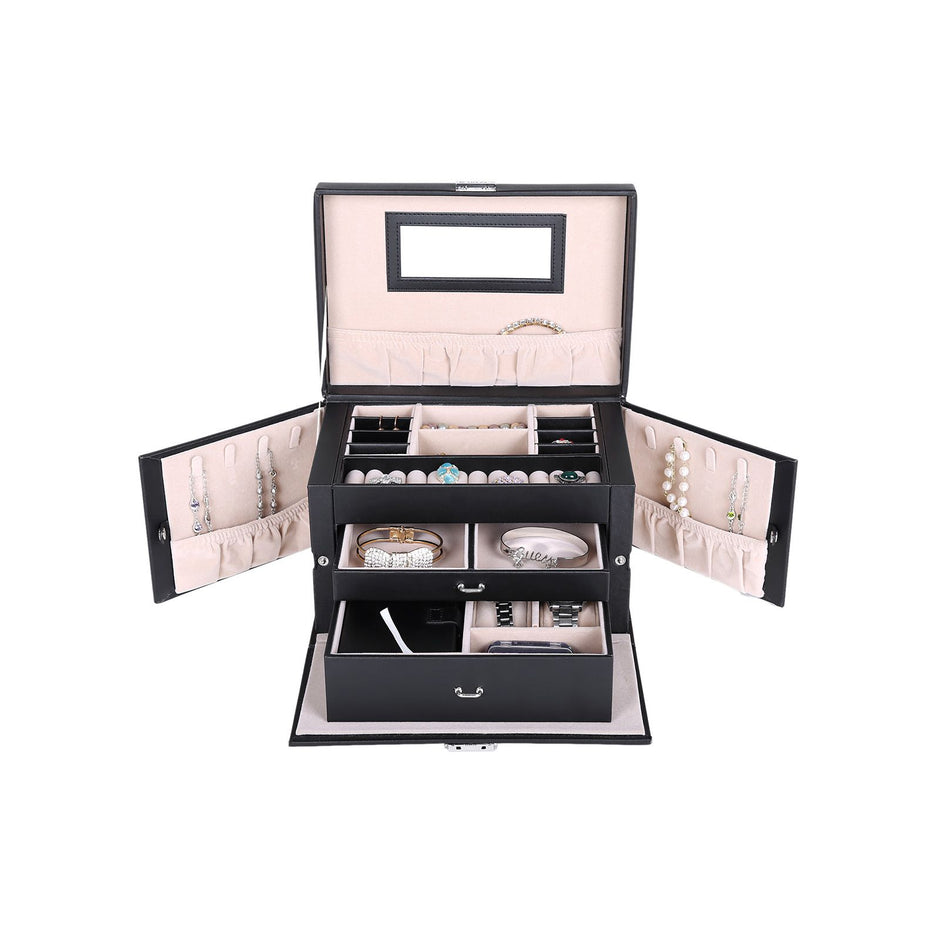 Jewellery Box – Velvet – White – Lockable with Mirror and 2 Drawers