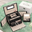 Jewellery Box – Velvet – White – Lockable with Mirror and 2 Drawers