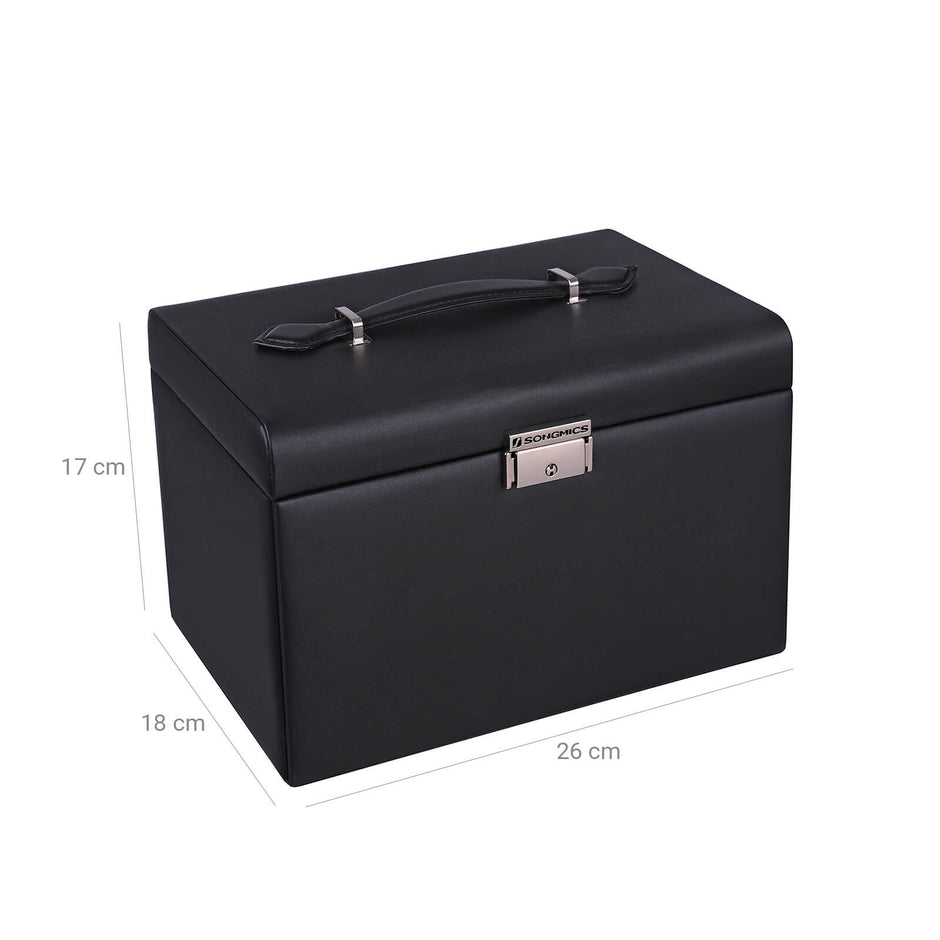 Jewellery Box – Velvet – White – Lockable with Mirror and 2 Drawers