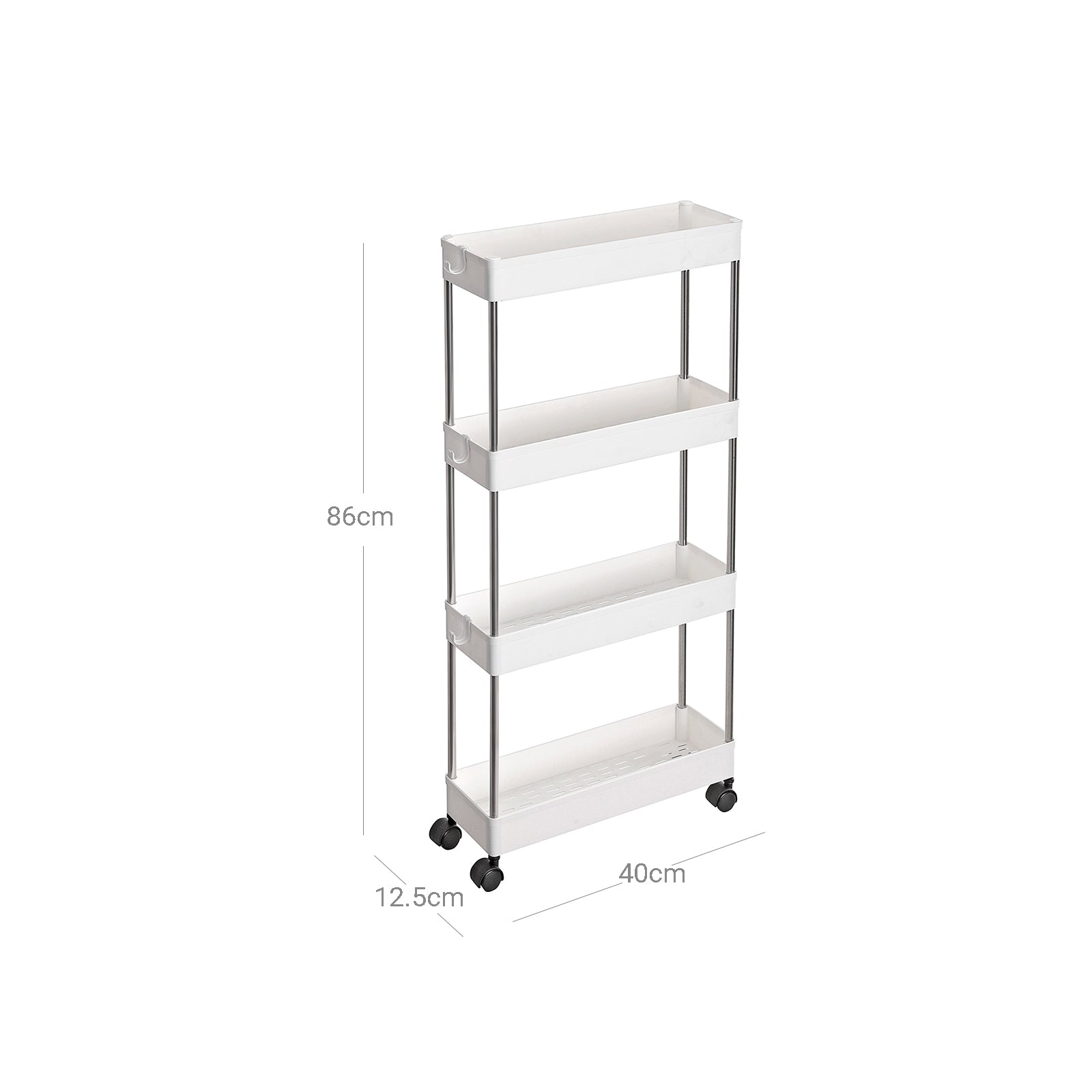 Slide Out Storage Trolley – Metal – White – 4-Tier Rolling Cart with Wheels