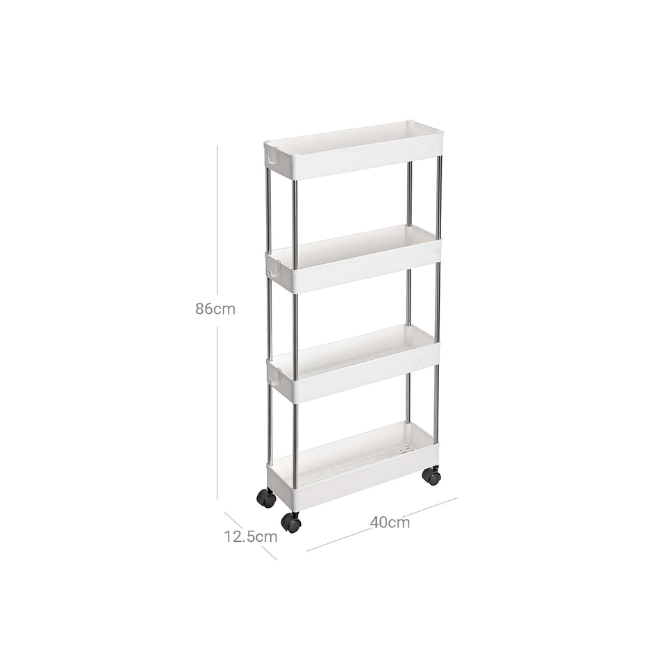 Slide Out Storage Trolley – Metal – White – 4-Tier Rolling Cart with Wheels