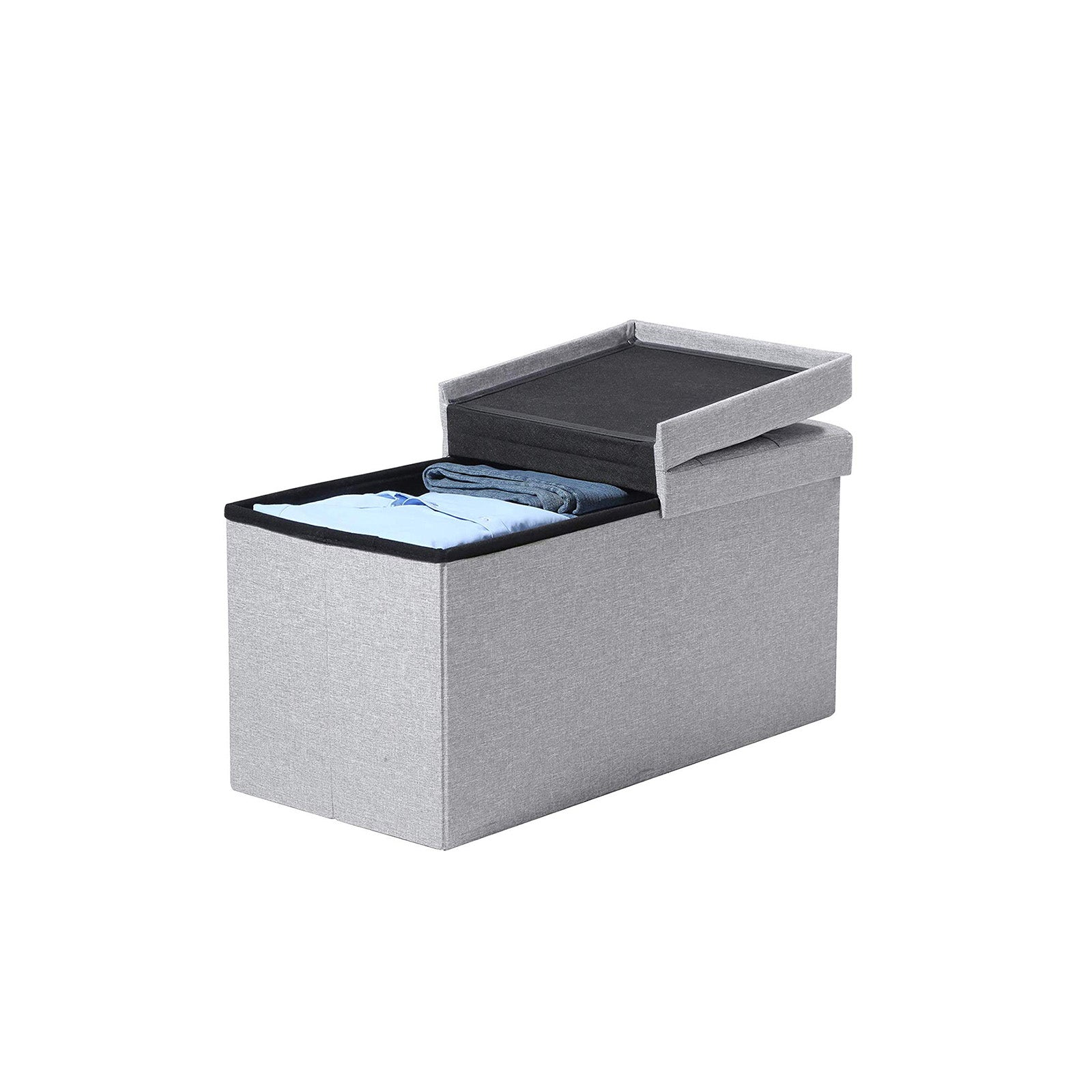 Storage Ottoman – Fabric – Grey – Foldable with Flipping Lid, Max Load Capacity 300 kg