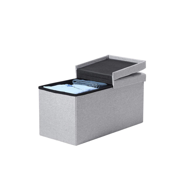 Storage Ottoman – Fabric – Grey – Foldable with Flipping Lid, Max Load Capacity 300 kg