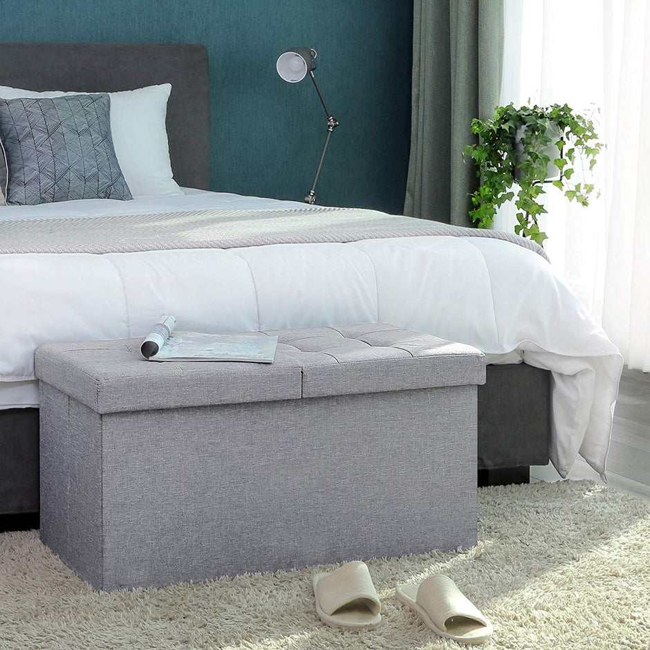 Storage Ottoman – Fabric – Grey – Foldable with Flipping Lid, Max Load Capacity 300 kg