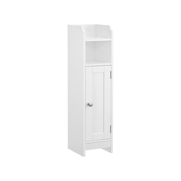 Freestanding Slim Bathroom Cabinet – Wood – White – Adjustable Shelves