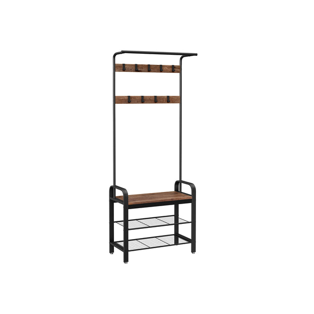 Coat Rack – Metal – Rustic Brown – Industrial Design with Removable Hooks and Umbrella Stand