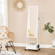 Movable Jewellery Armoire – Wood – White – Full Length Mirror with Lockable Design and Drawer
