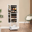 Movable Jewellery Armoire – Wood – White – Full Length Mirror with Lockable Design and Drawer