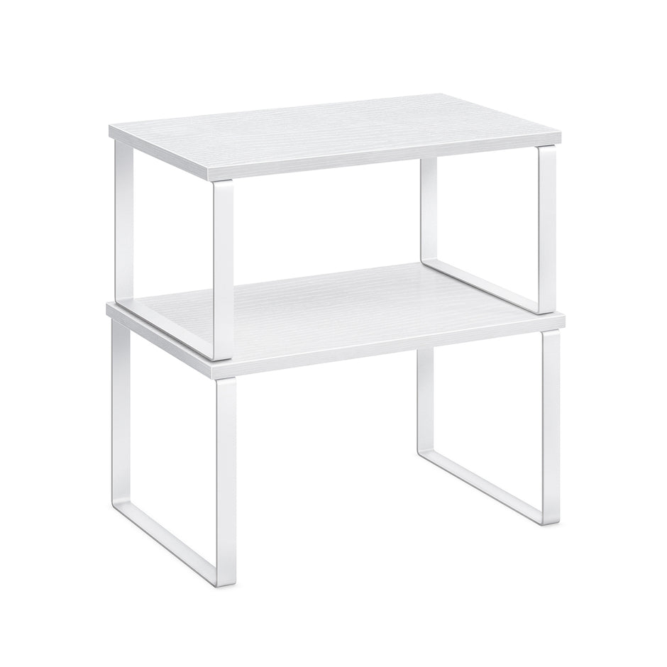 Set of 2 Stackable Spice Racks – Metal and Engineered Wood – Apricot Orange – Expandable Kitchen Shelf Organiser