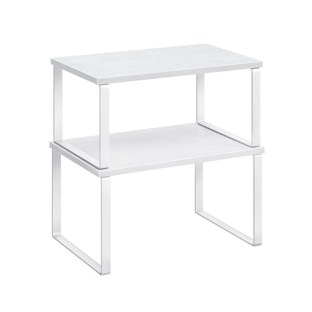 Set of 2 Stackable Spice Racks – Metal and Engineered Wood – Apricot Orange – Expandable Kitchen Shelf Organiser