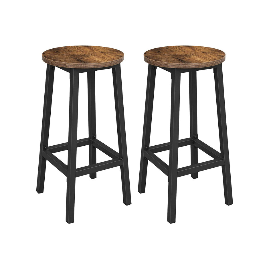 Bar Stools – Metal – Ebony Black and Classic Black – Set of 2 with Footrest and Easy Assembly