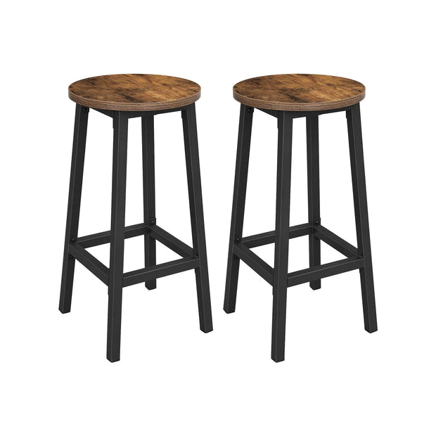 Bar Stools – Metal – Ebony Black and Classic Black – Set of 2 with Footrest and Easy Assembly