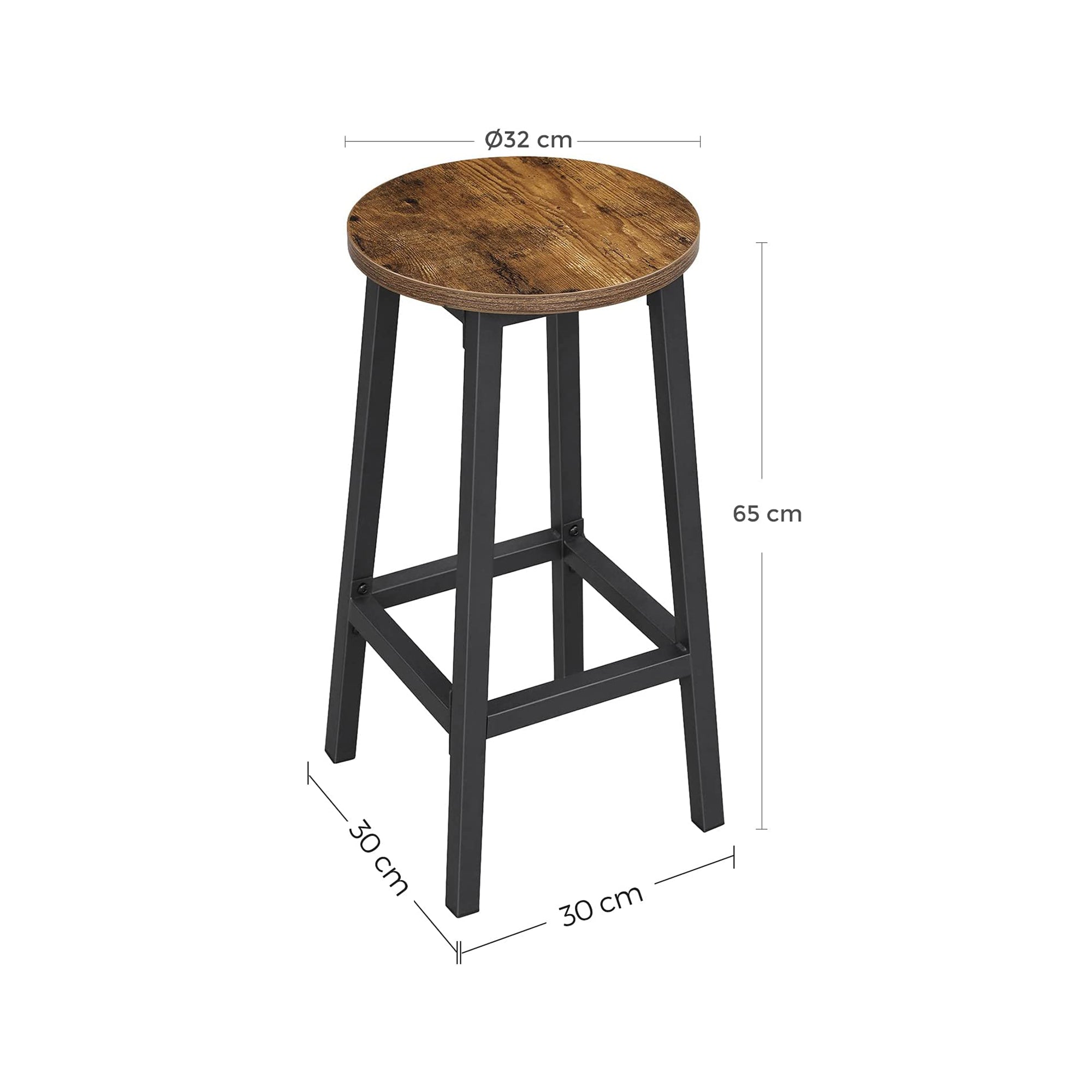 Bar Stools – Metal – Ebony Black and Classic Black – Set of 2 with Footrest and Easy Assembly