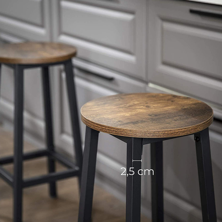 Bar Stools – Metal – Ebony Black and Classic Black – Set of 2 with Footrest and Easy Assembly