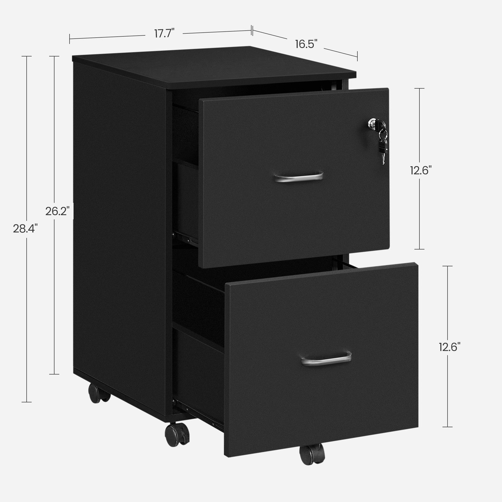 Locking File Cabinet – Metal – Black – 2 Drawers for Home Office