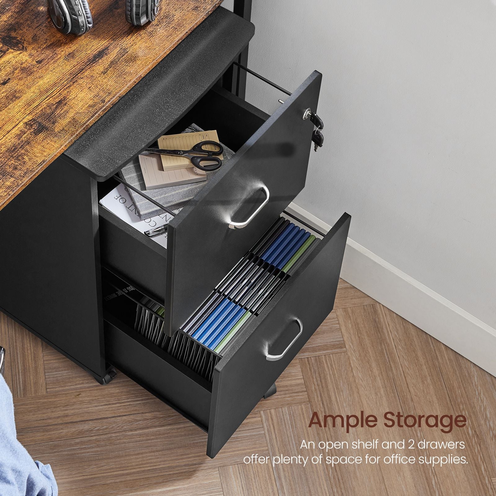 Locking File Cabinet – Metal – Black – 2 Drawers for Home Office