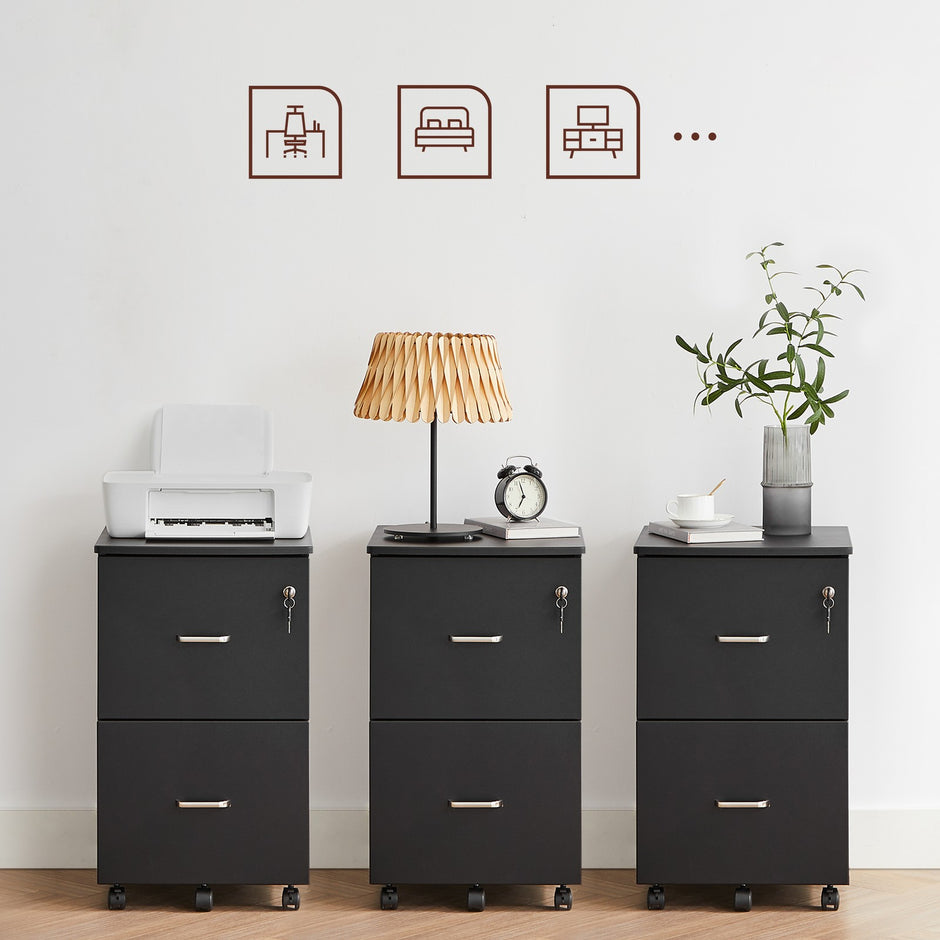 Locking File Cabinet – Metal – Black – 2 Drawers for Home Office