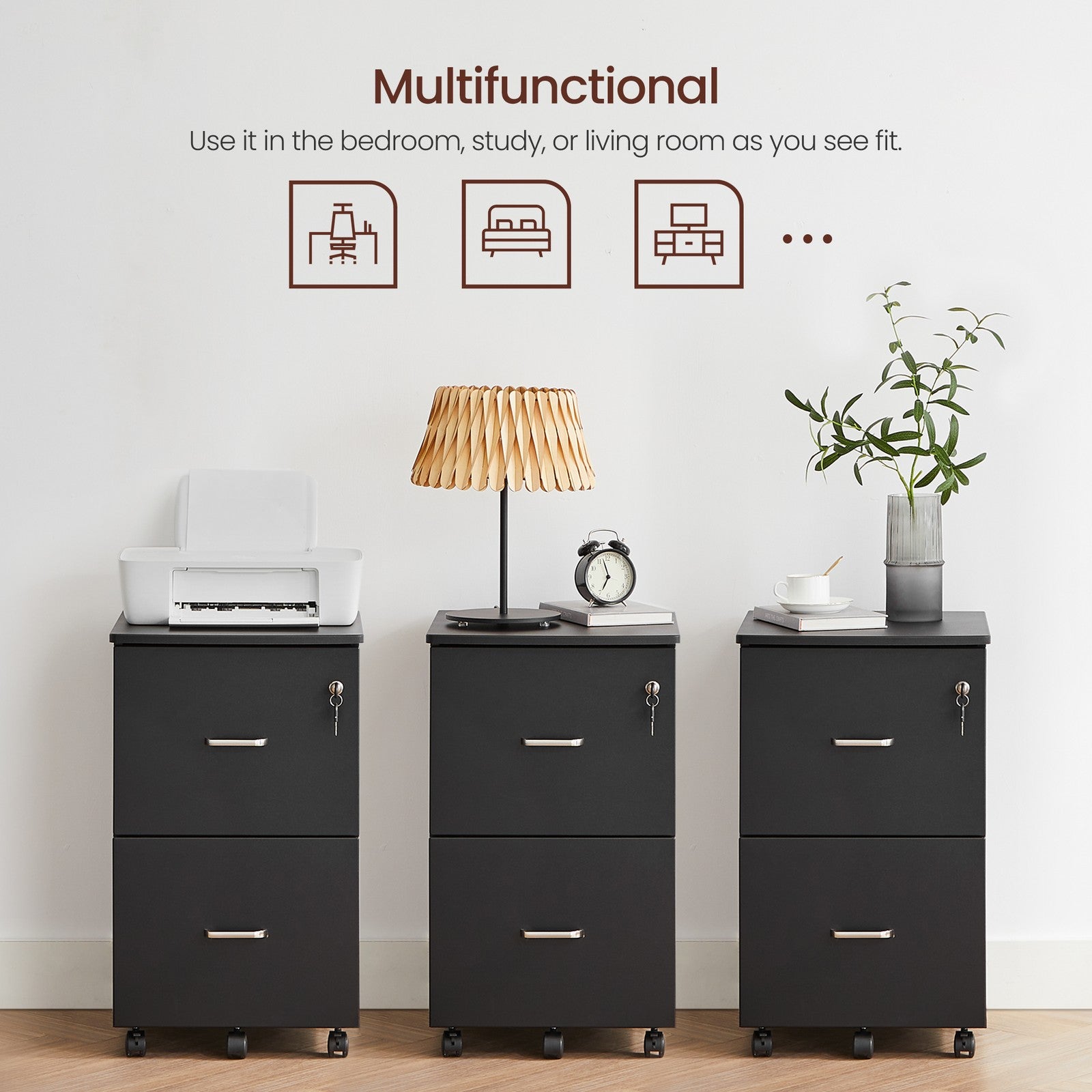 Locking File Cabinet – Metal – Black – 2 Drawers for Home Office