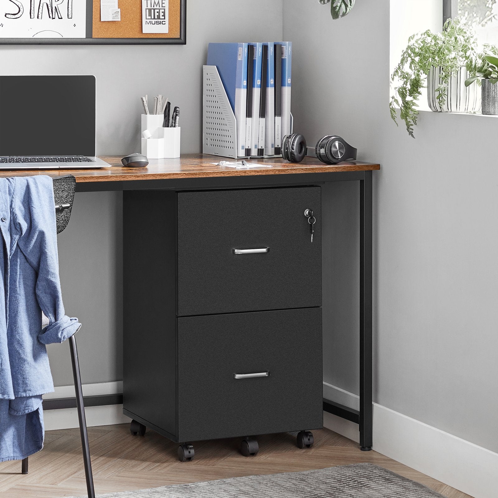Locking File Cabinet – Metal – Black – 2 Drawers for Home Office