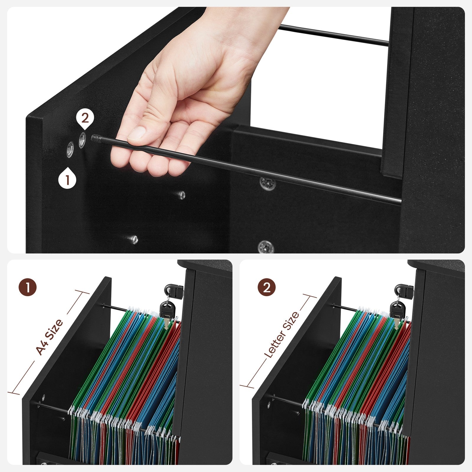 Locking File Cabinet – Metal – Black – 2 Drawers for Home Office