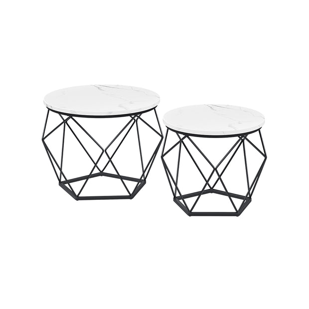 Coffee Table Set – Steel Frame – Rustic Brown and Black – Set of 2 Side Tables