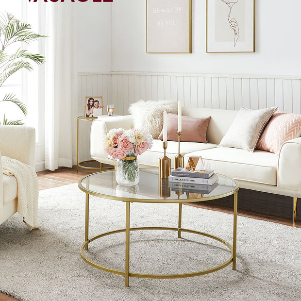 Round Coffee Table – Tempered Glass – Gold – Robust Steel Frame