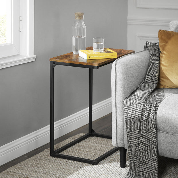 Side Table – Wood and Metal – Rustic Brown and Black – Simple Structure, Stable Design