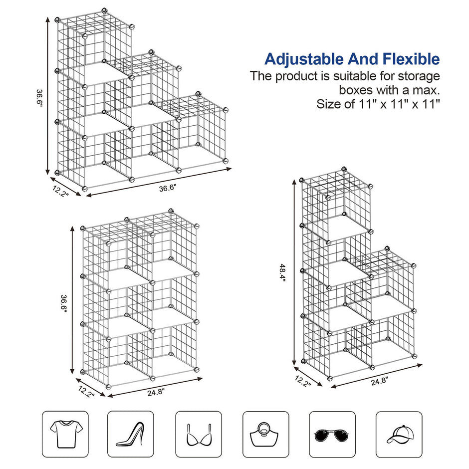 Metal Wire Storage Rack – White – Interlocking 6-Cube Design for Versatile Organization