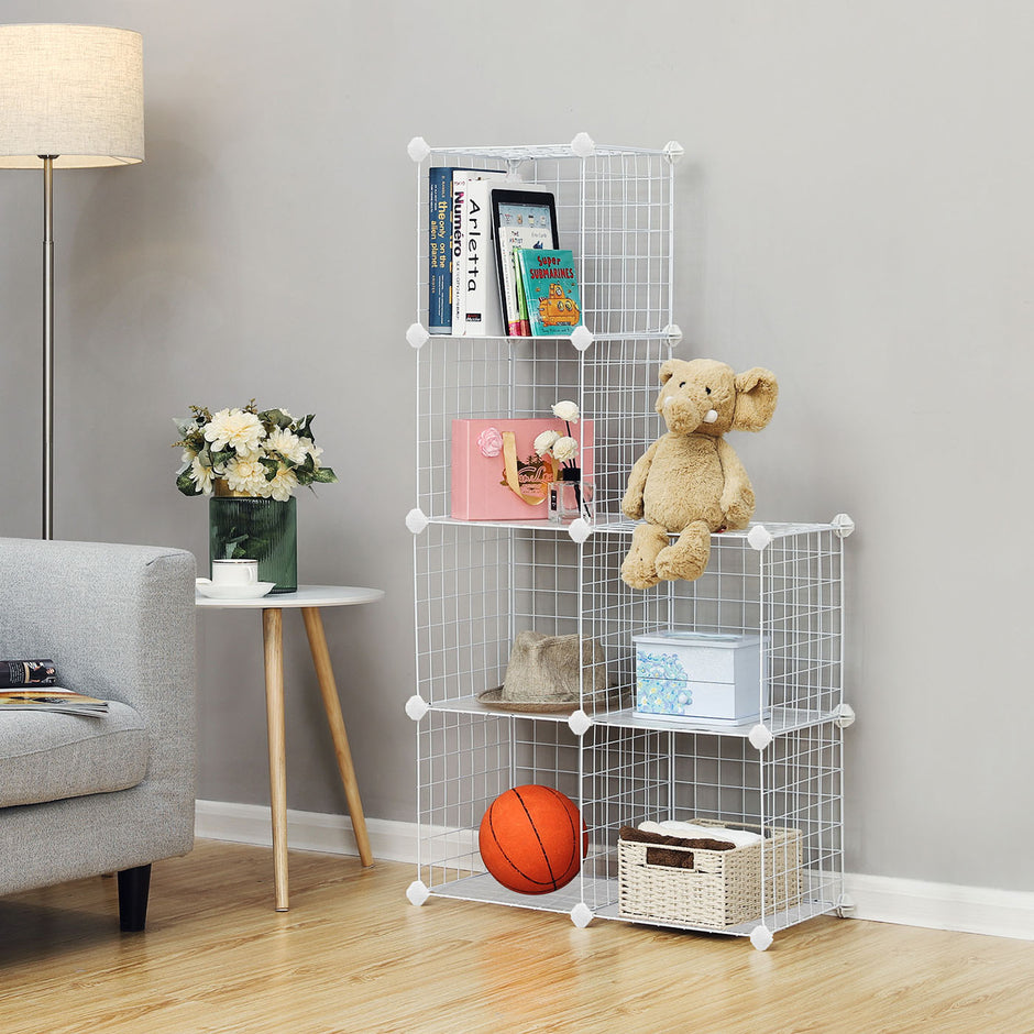 Metal Wire Storage Rack – White – Interlocking 6-Cube Design for Versatile Organization
