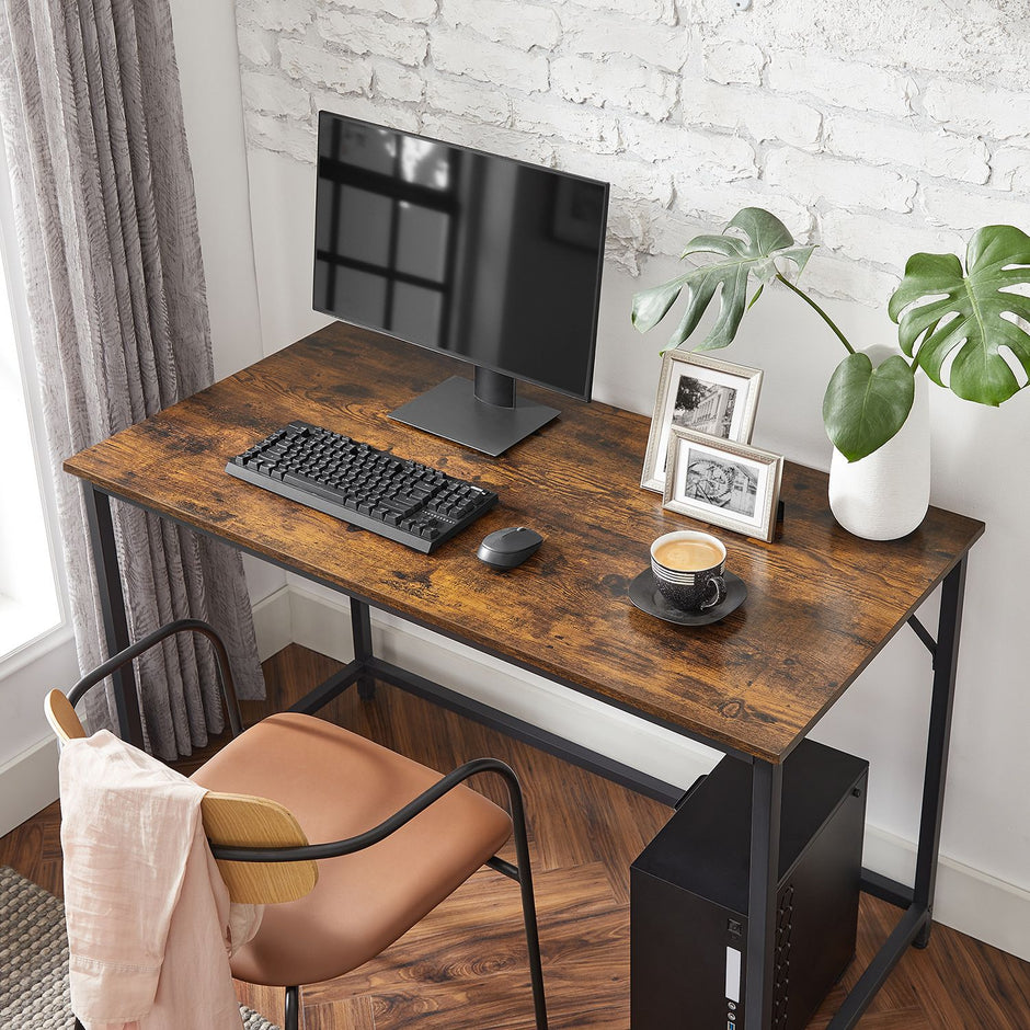 Small Office Desk – Metal – Rustic Brown – Industrial Design, Simple Assembly