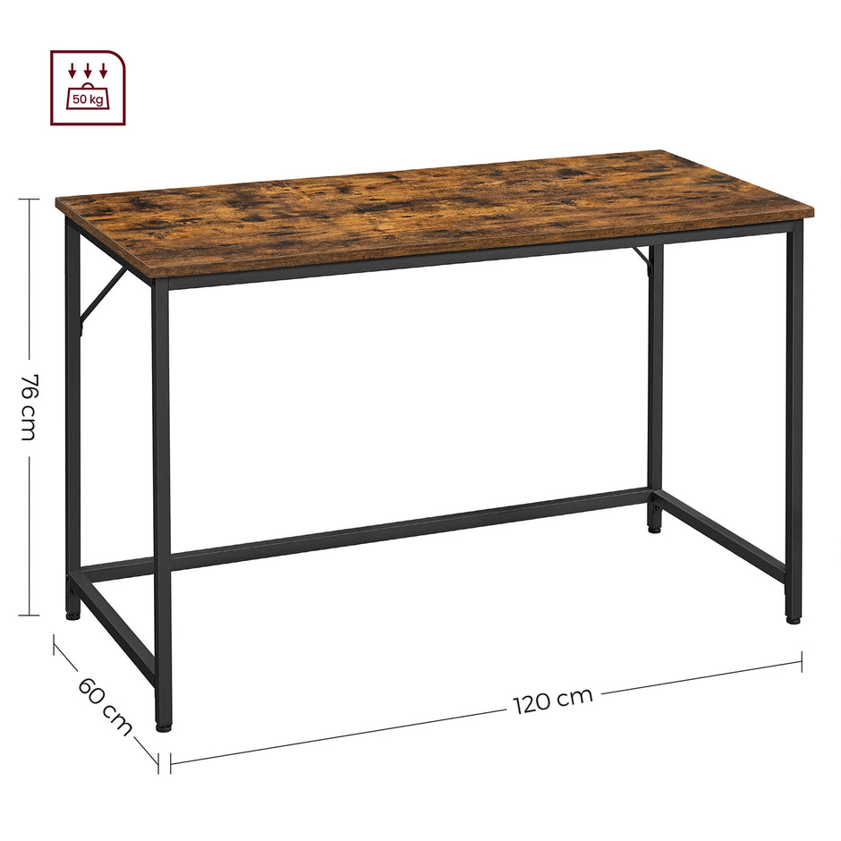 Small Office Desk – Metal – Rustic Brown – Industrial Design, Simple Assembly