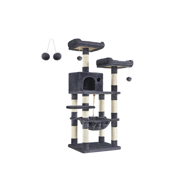 Cat Tree – Plush – Light Grey – Stable with Cat Cave, 143 cm