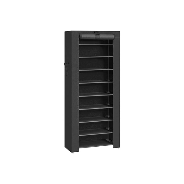 10-Tier Shoe Rack – Fabric – Black – Dustproof Cover, Holds up to 40 Pairs