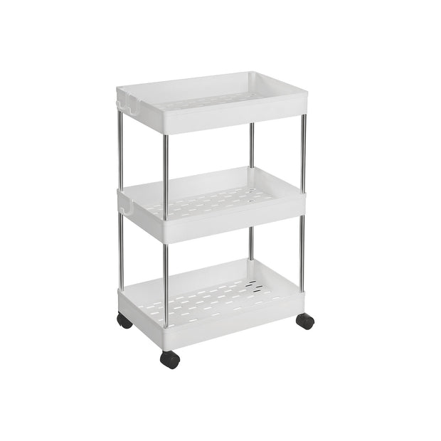 Storage Trolley – Metal – White – Rolling with 3 Baskets