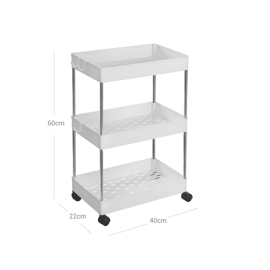 Storage Trolley – Metal – White – Rolling with 3 Baskets
