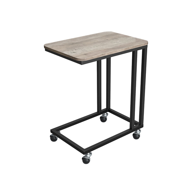 Side Table – Steel Frame – Greige and Black – Mobile Design with Easy Assembly