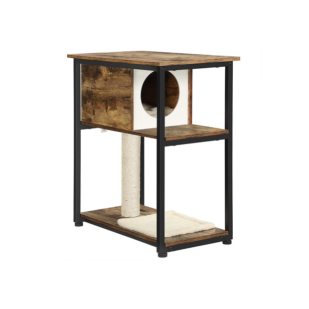 Cat Tree – Engineered Wood – Rustic Brown – Multi-functional with Scratching Post and End Table