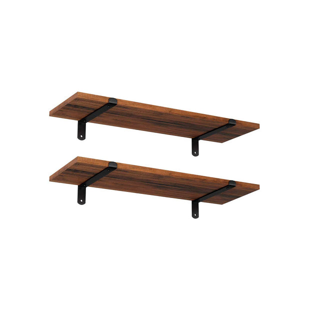 Wall Mounted Floating Shelves – MDF – Brown & Black – Set of 2, Retro Style, Max Capacity 15 kg Each