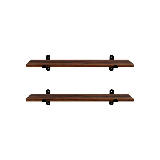 Wall Mounted Floating Shelves – MDF – Brown & Black – Set of 2, Retro Style, Max Capacity 15 kg Each