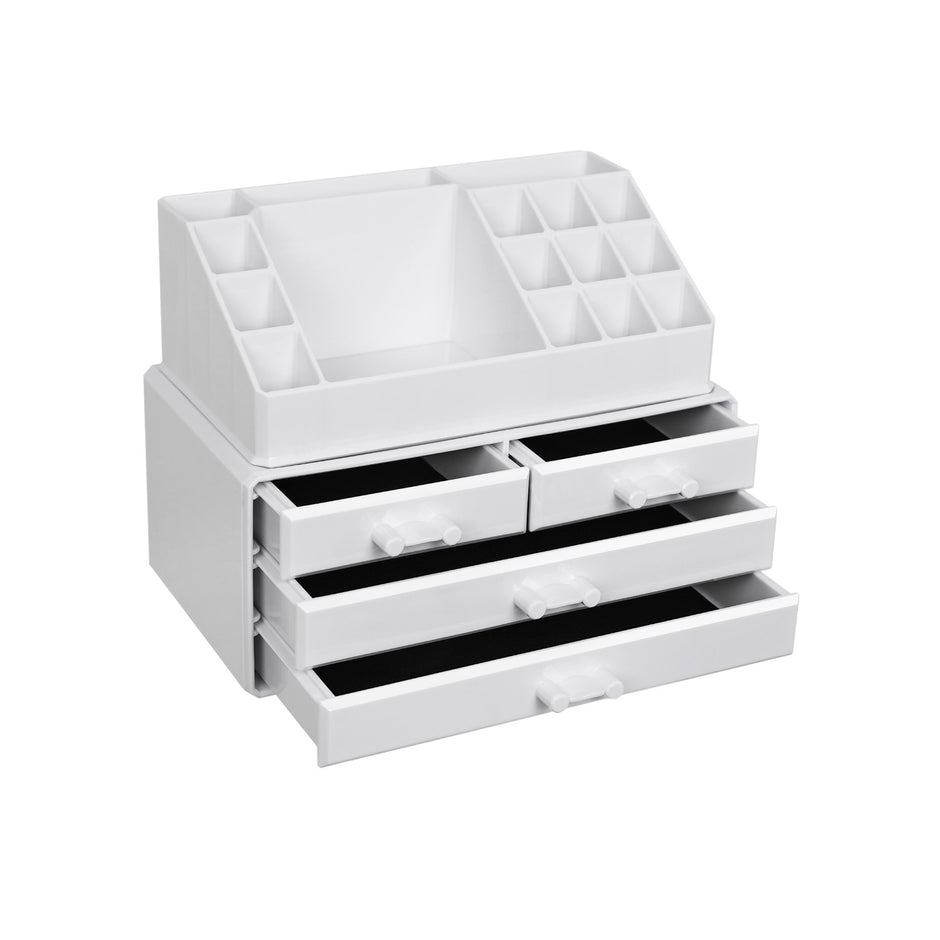 Acrylic Makeup Organizer – Acrylic – White – 4 Drawer Storage Solution for Cosmetics and Jewelry