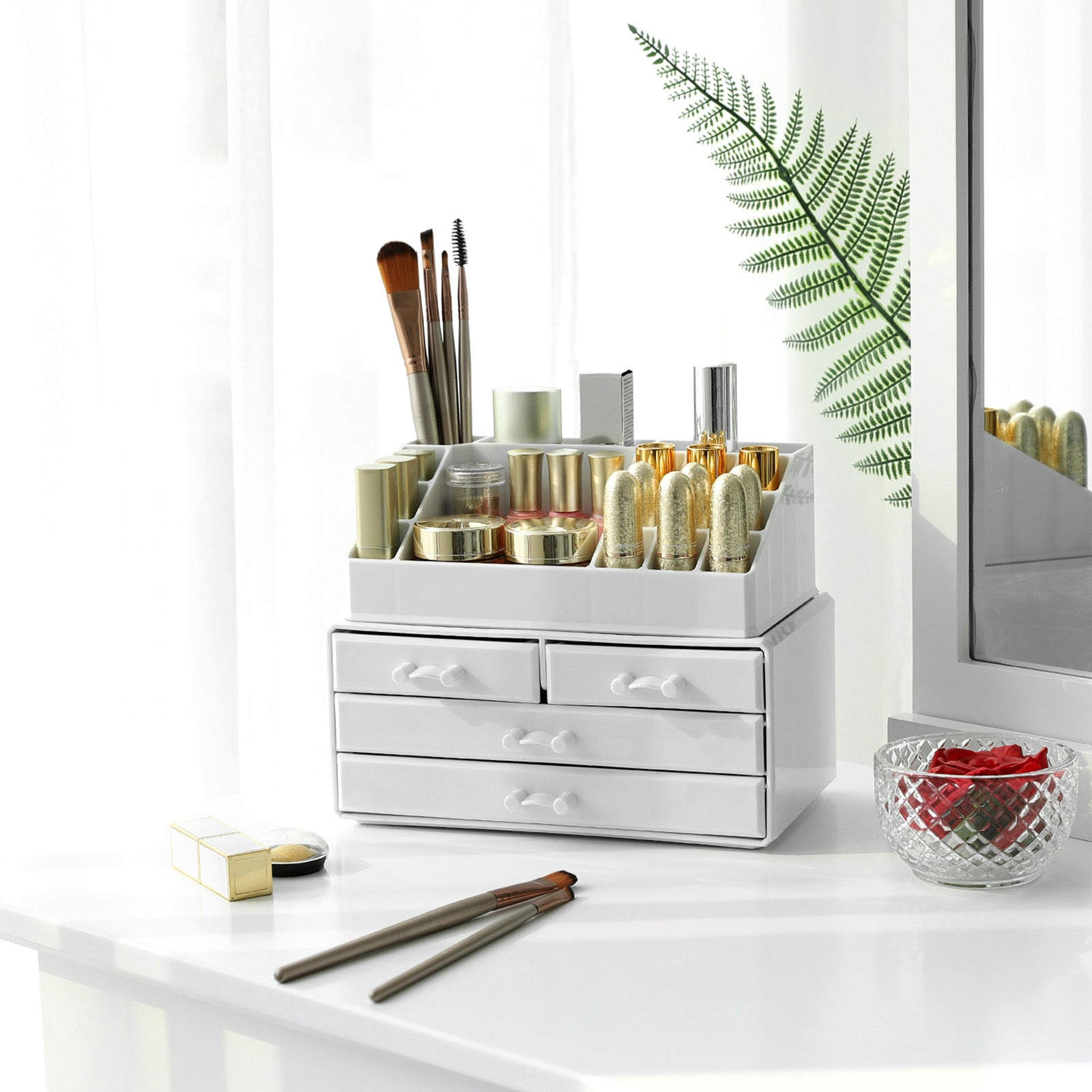 Acrylic Makeup Organizer – Acrylic – White – 4 Drawer Storage Solution for Cosmetics and Jewelry