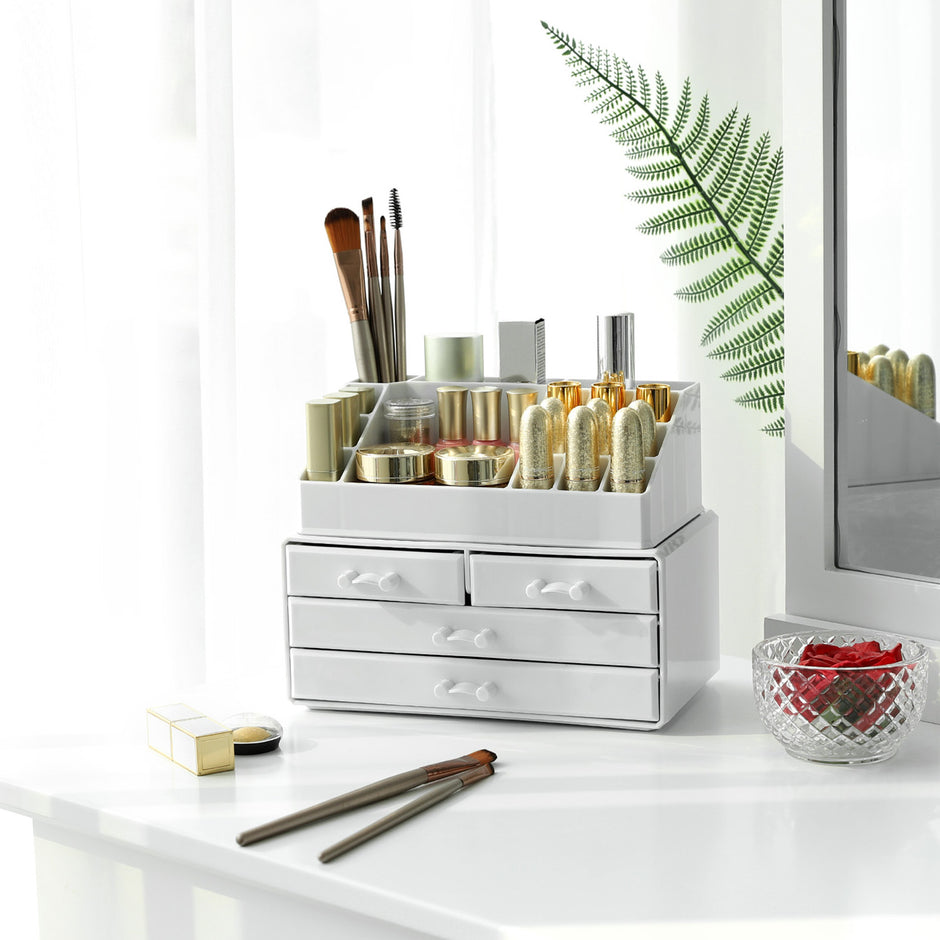 Acrylic Makeup Organizer – Acrylic – White – 4 Drawer Storage Solution for Cosmetics and Jewelry