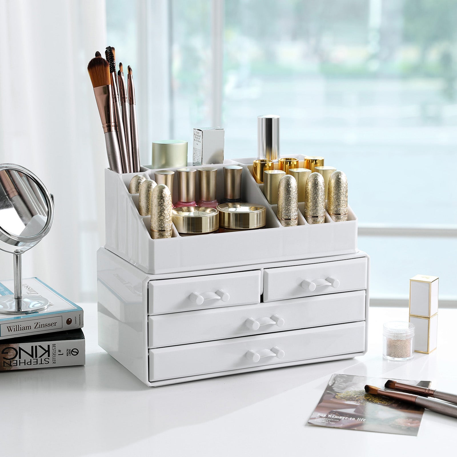 Acrylic Makeup Organizer – Acrylic – White – 4 Drawer Storage Solution for Cosmetics and Jewelry