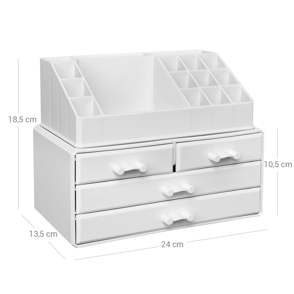 Acrylic Makeup Organizer – Acrylic – White – 4 Drawer Storage Solution for Cosmetics and Jewelry