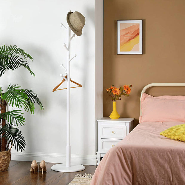 Hall Tree – Wood – White – Free Standing with 7 Rounded Hooks