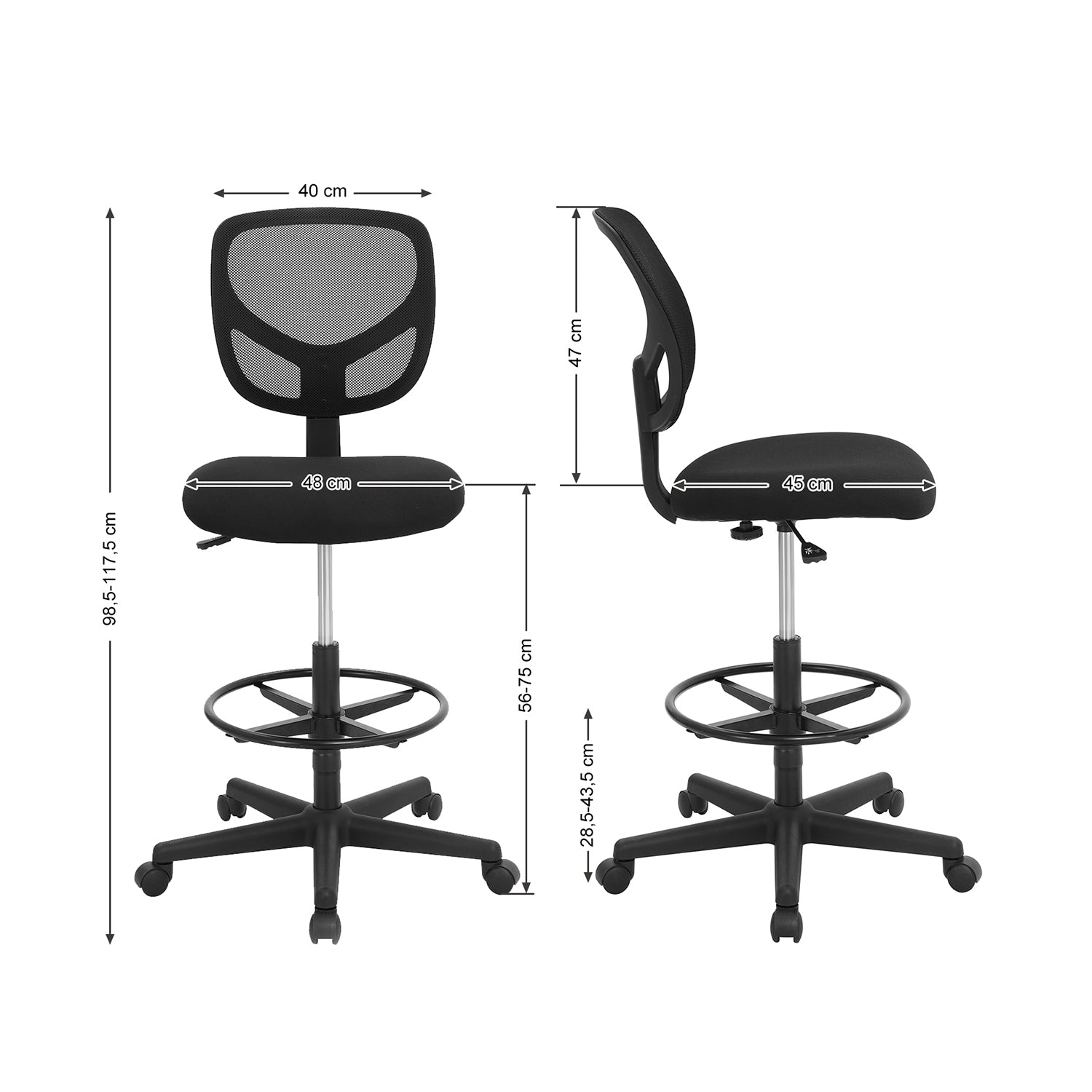 Drafting Stool Chair – Mesh – Black – Ergonomic Design with Adjustable Height Footrest